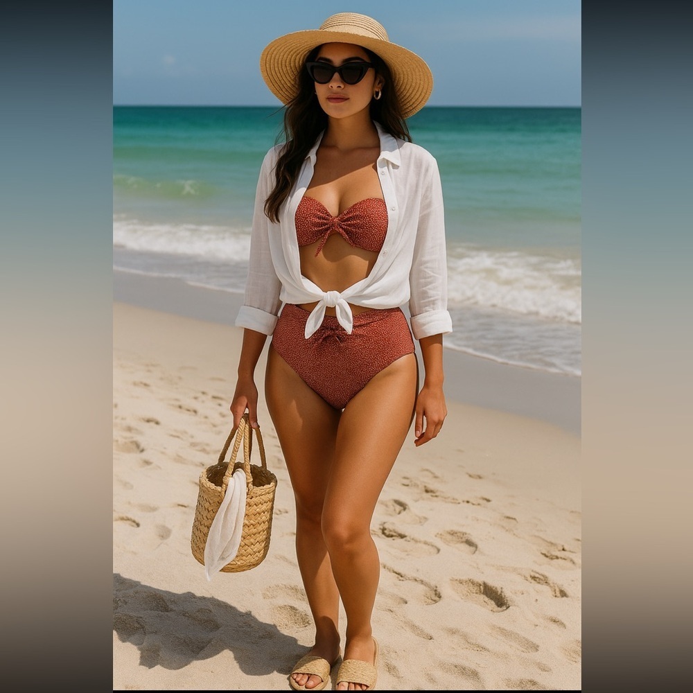 Turquoise Couture | Elegant Rust Bikini Set | Large Top Medium Bottoms